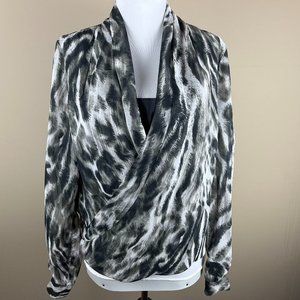 Jennifer Lopez Long Sleeve Blouse Size M Black Gray Olive, Animal Print
